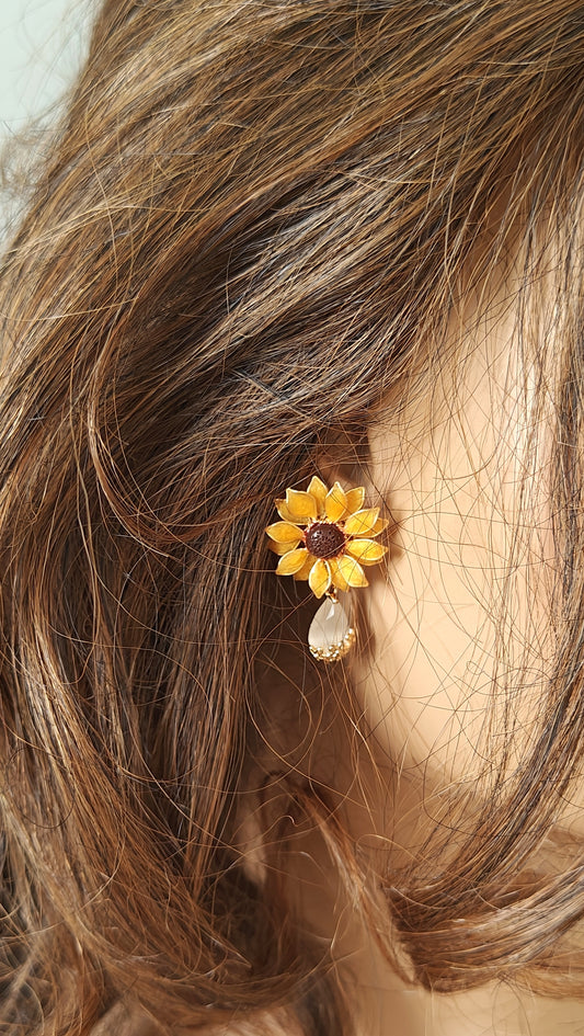 Sunflower Dangle Earrings Handmade Resin Flower Earrings