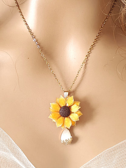 Sunflower Pendant Necklace Dangle Earrings Ring and Hair Piece
