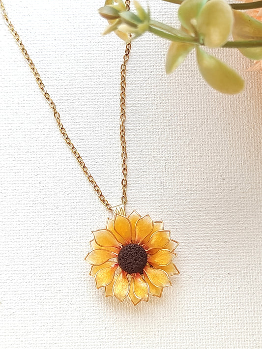 Handmade Sunflower Necklace Resin Flower Pendant