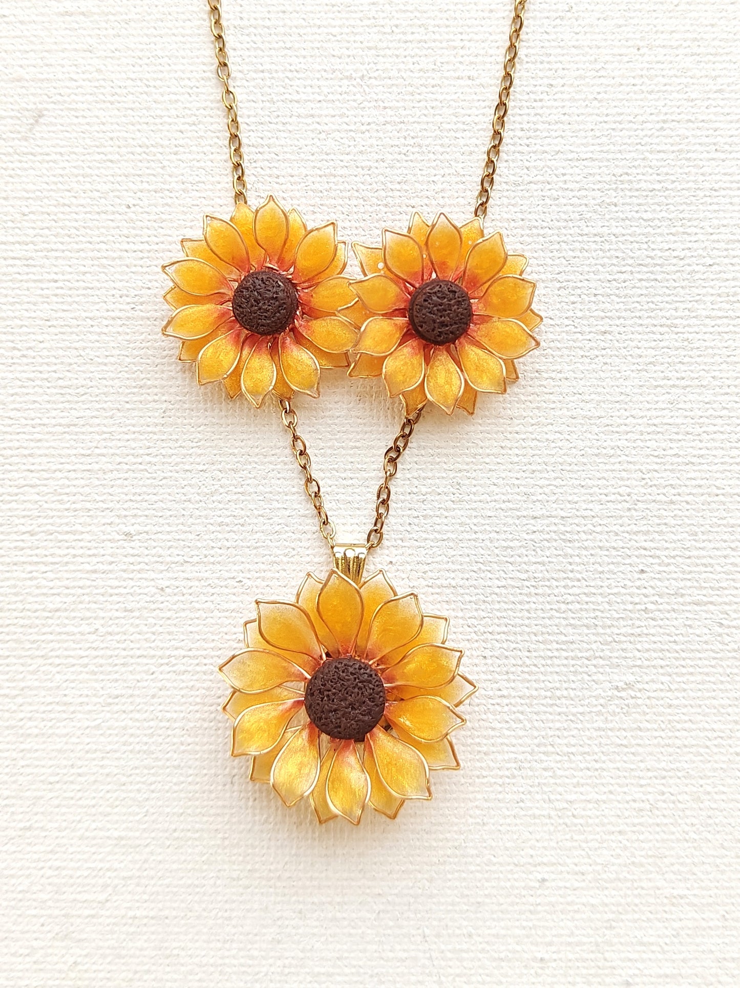 Sunflower Pendant Necklace Studs Ring and Hair Piece