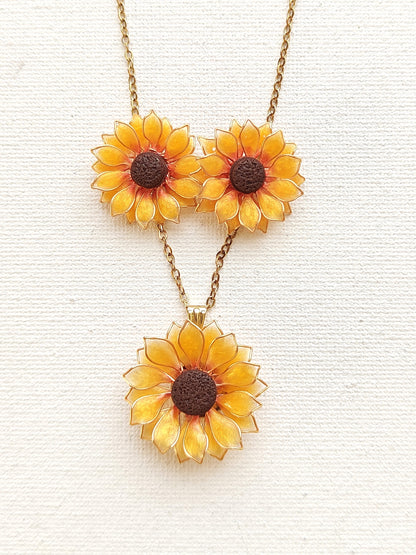 Sunflower Pendant Necklace Studs Ring and Hair Piece