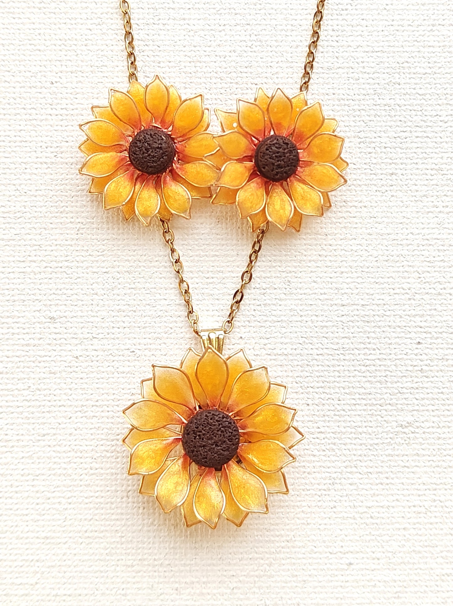 Sunflower Pendant Necklace Studs Ring and Hair Piece
