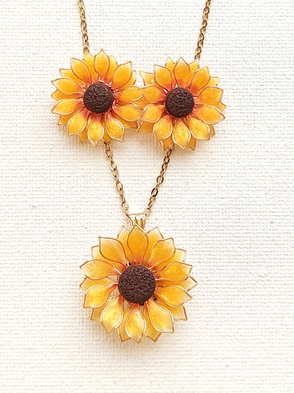 Sunflower Pendant Necklace Studs Ring and Hair Piece