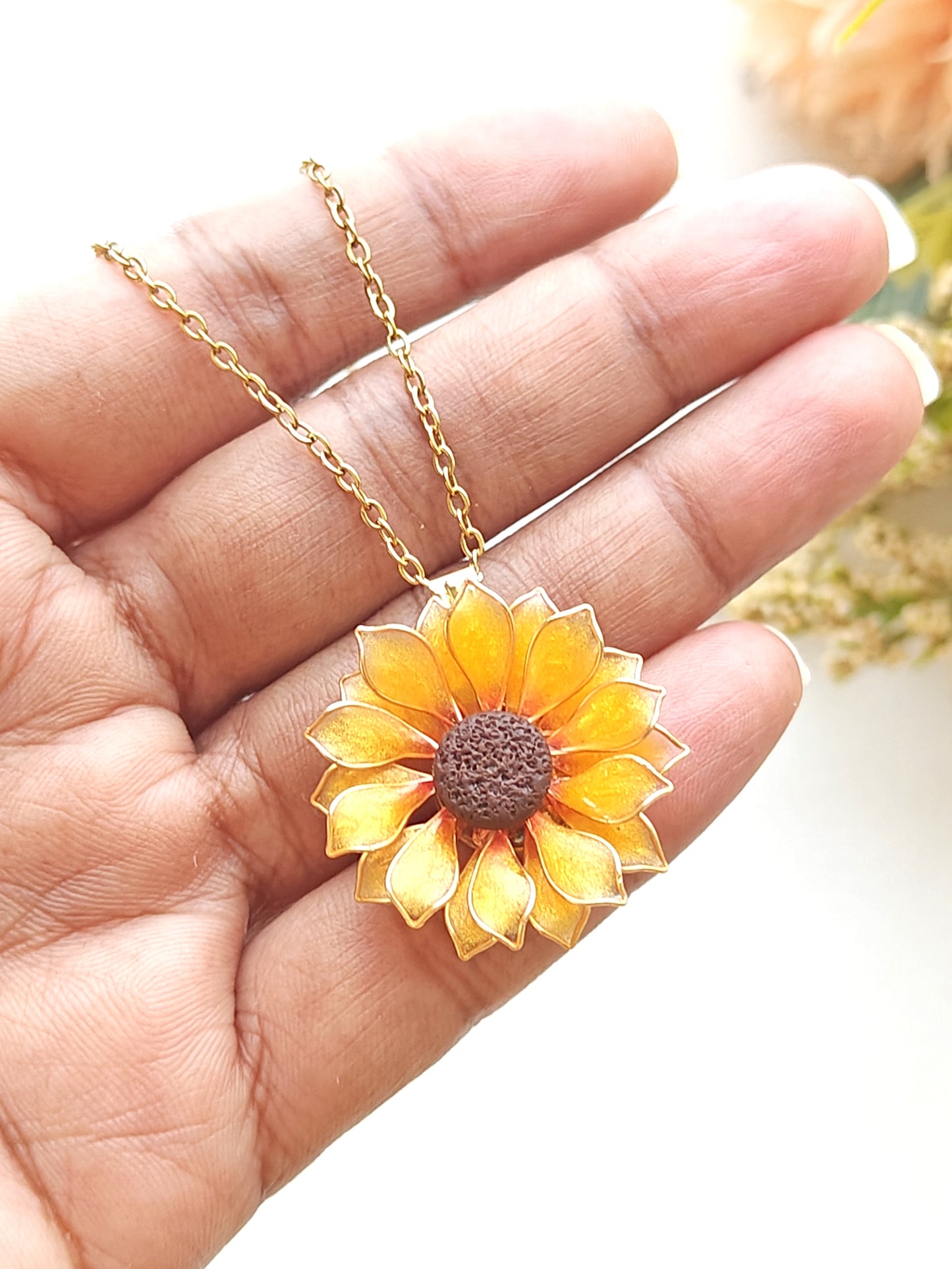 Sunflower Pendant Necklace Studs Ring and Hair Piece