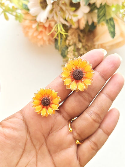 Handmade Sunflower Resin Ring Adjustable Floral Ring