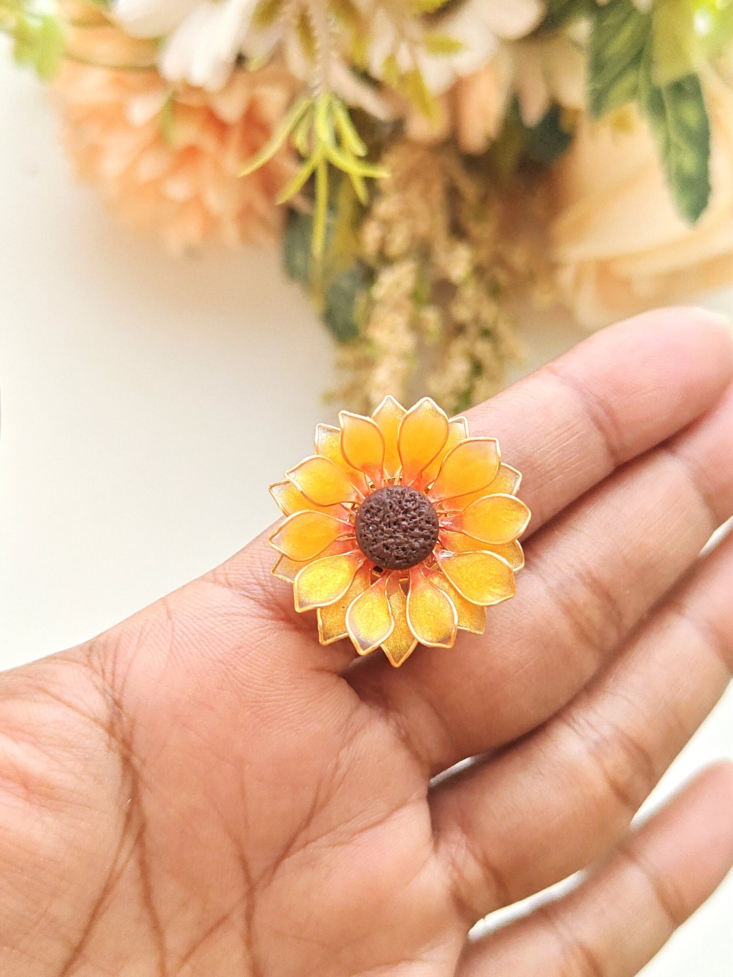 Handmade Sunflower Resin Ring Adjustable Floral Ring