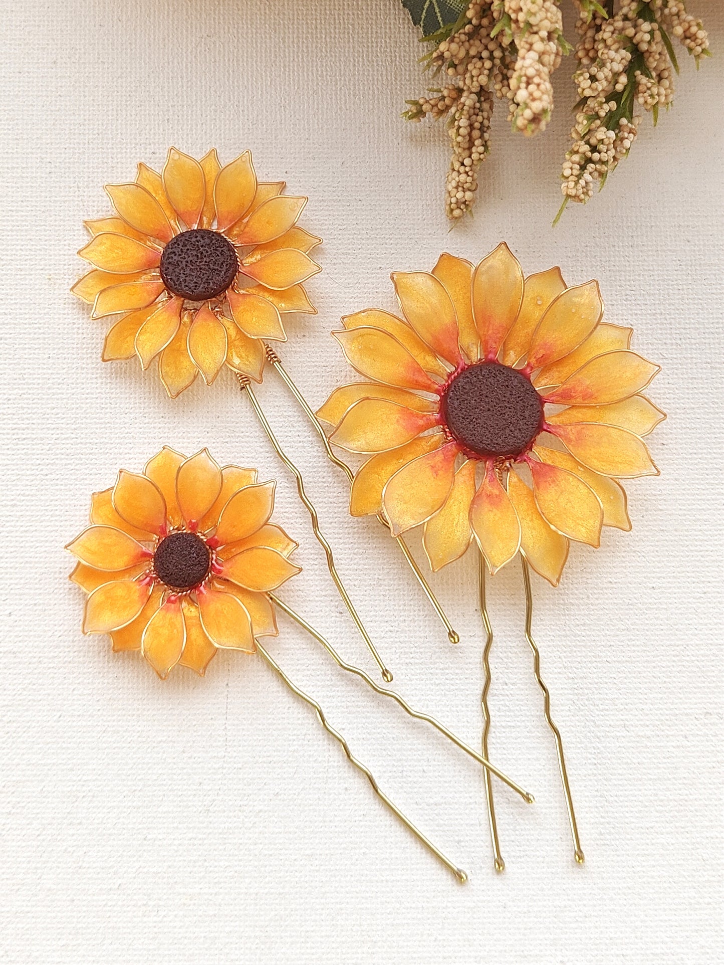 Set of 3 Hair Pins - Handmade Sunflower Hair Accessory Hair Pins