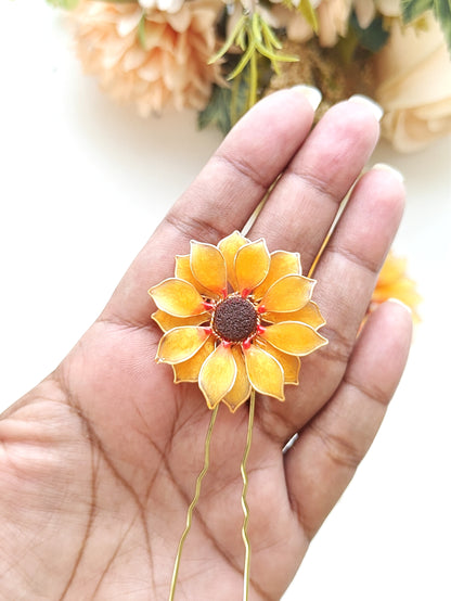 Set of 3 Hair Pins - Handmade Sunflower Hair Accessory Hair Pins