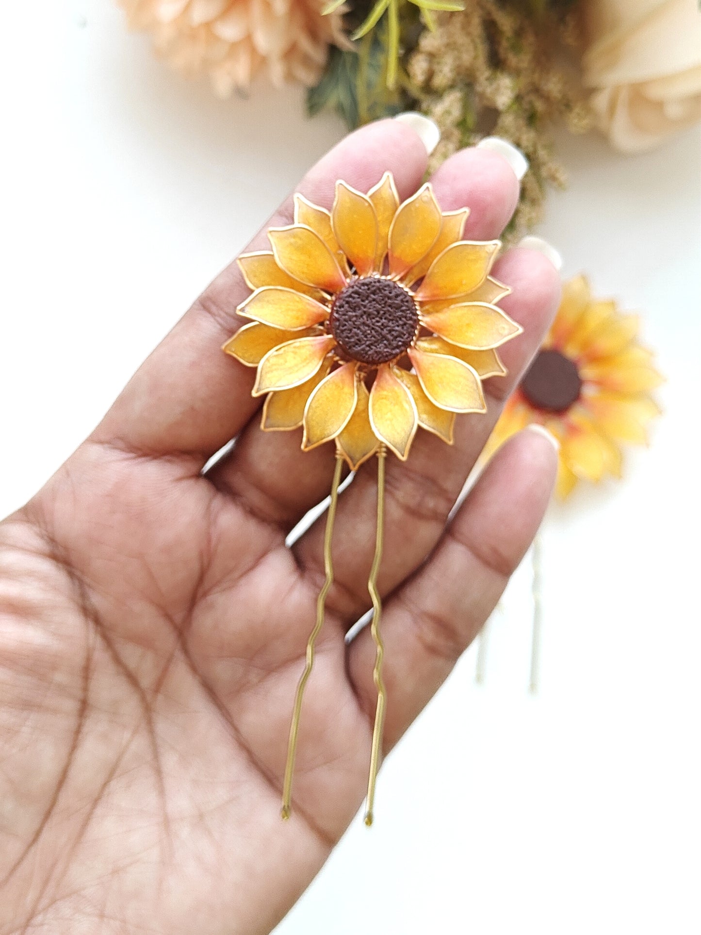 Set of 3 Hair Pins - Handmade Sunflower Hair Accessory Hair Pins