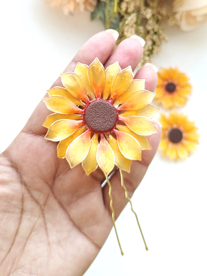 Set of 3 Hair Pins - Handmade Sunflower Hair Accessory Hair Pins