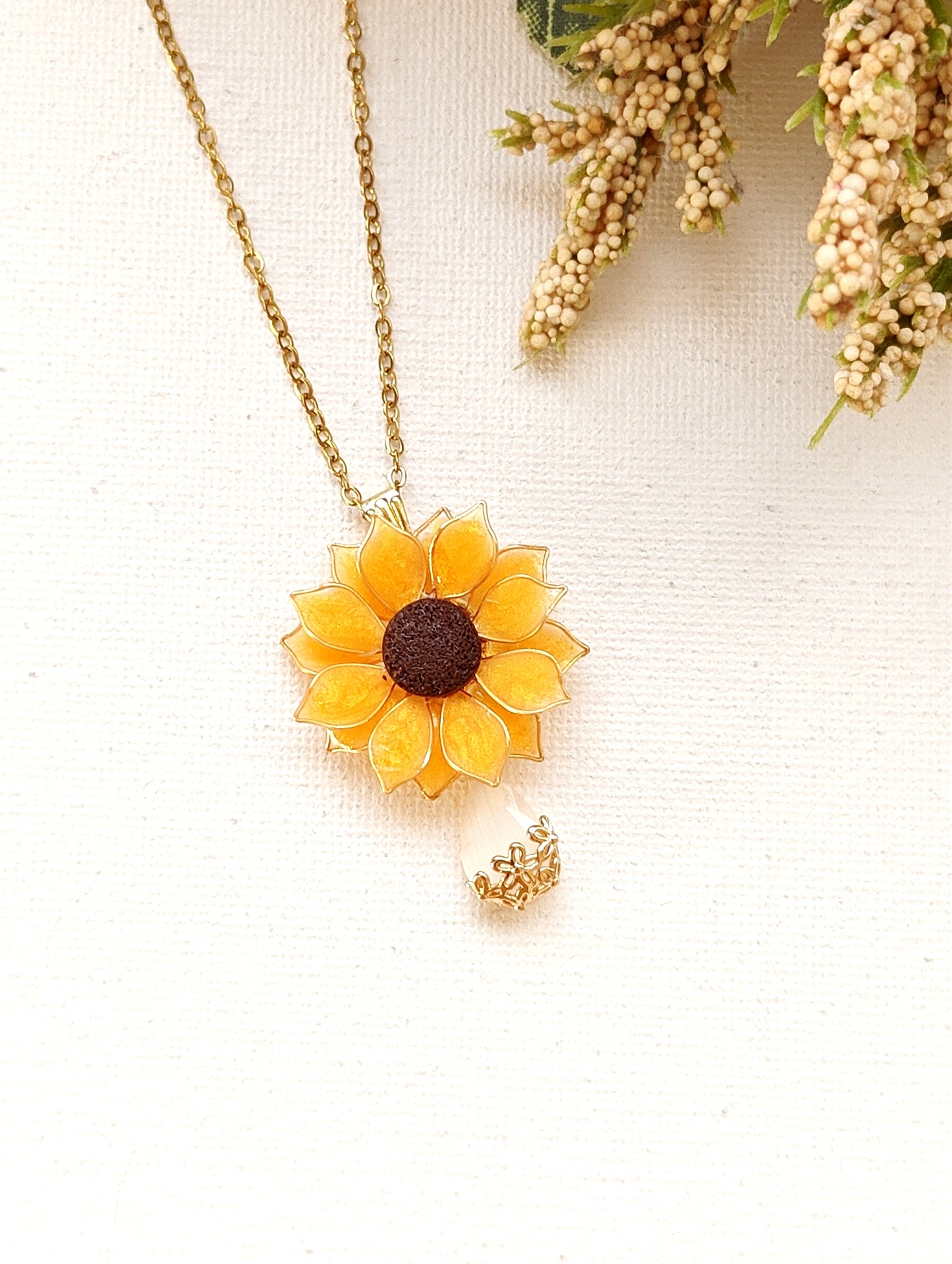 Sunflower Pendant Necklace Dangle Earrings Ring and Hair Piece