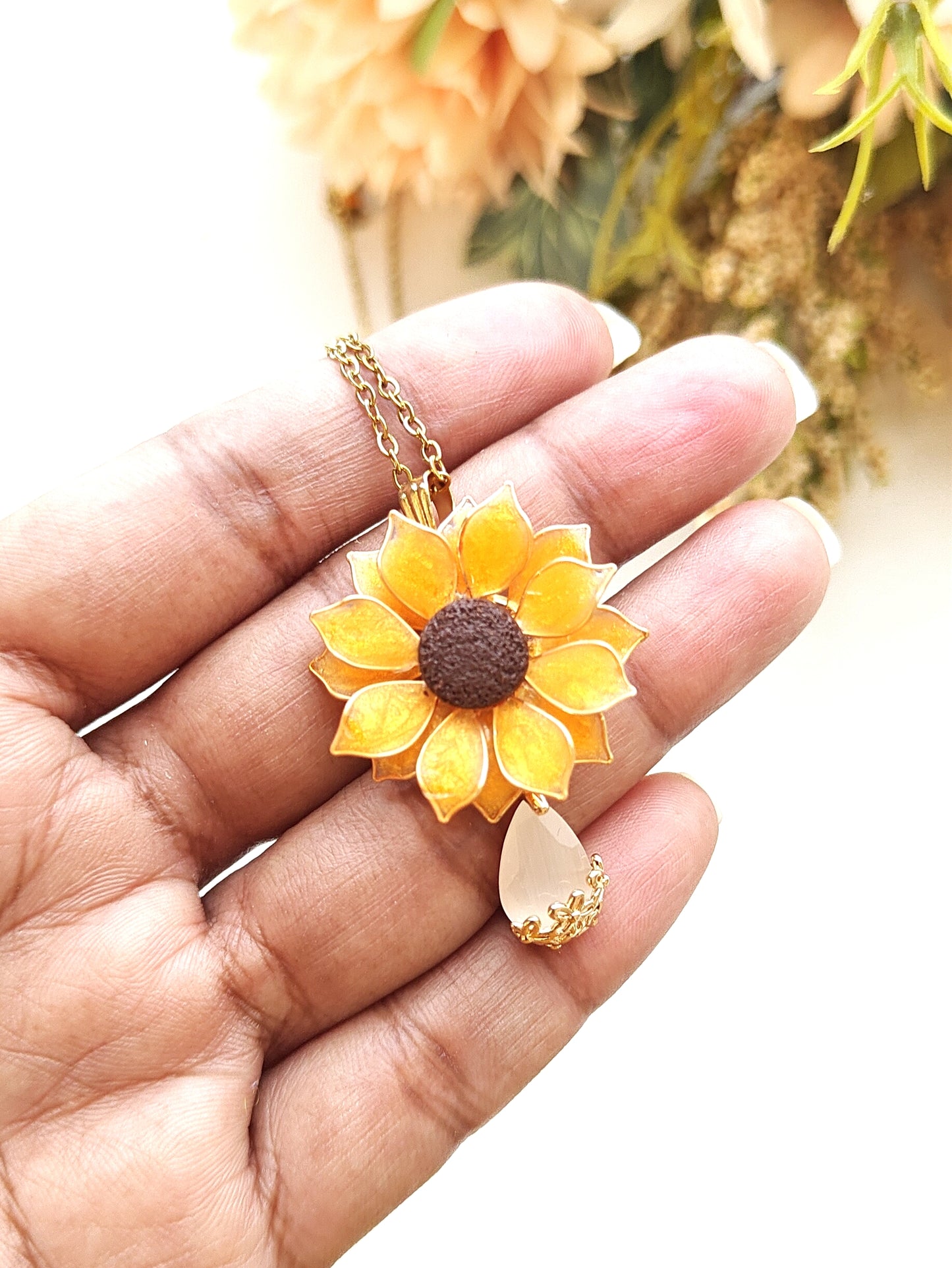 Sunflower Pendant Necklace Dangle Earrings Ring and Hair Piece