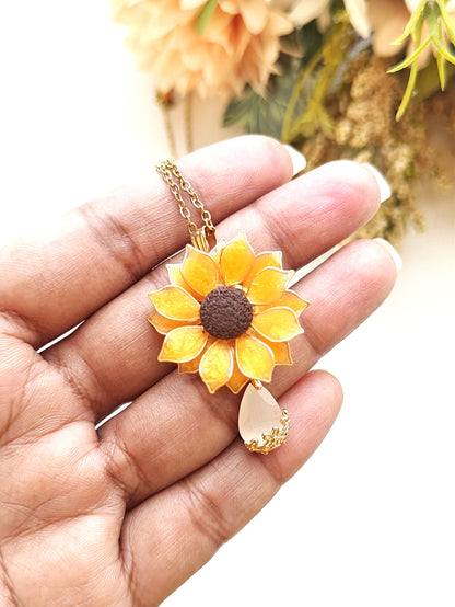 Sunflower Pendant Necklace Dangle Earrings Ring and Hair Piece