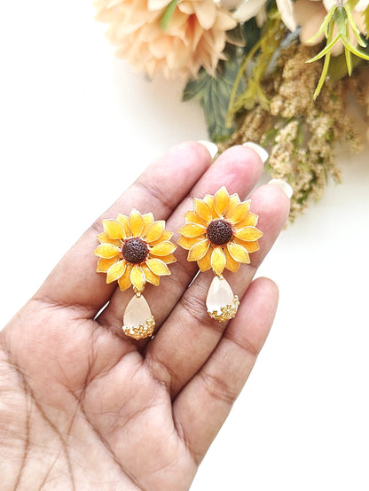 Sunflower Dangle Earrings Handmade Resin Flower Earrings