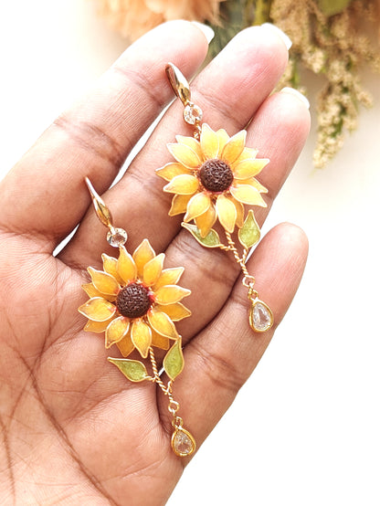 Sunflower Dangle Earrings Handmade Resin Flower Earrings