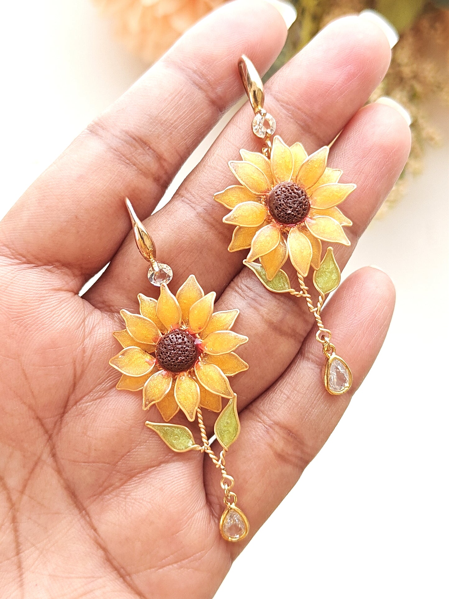 Sunflower Dangle Earrings Handmade Resin Flower Earrings