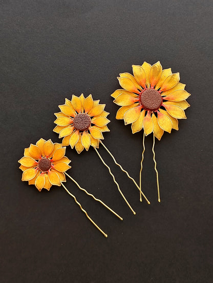 Set of 3 Hair Pins - Handmade Sunflower Hair Accessory Hair Pins