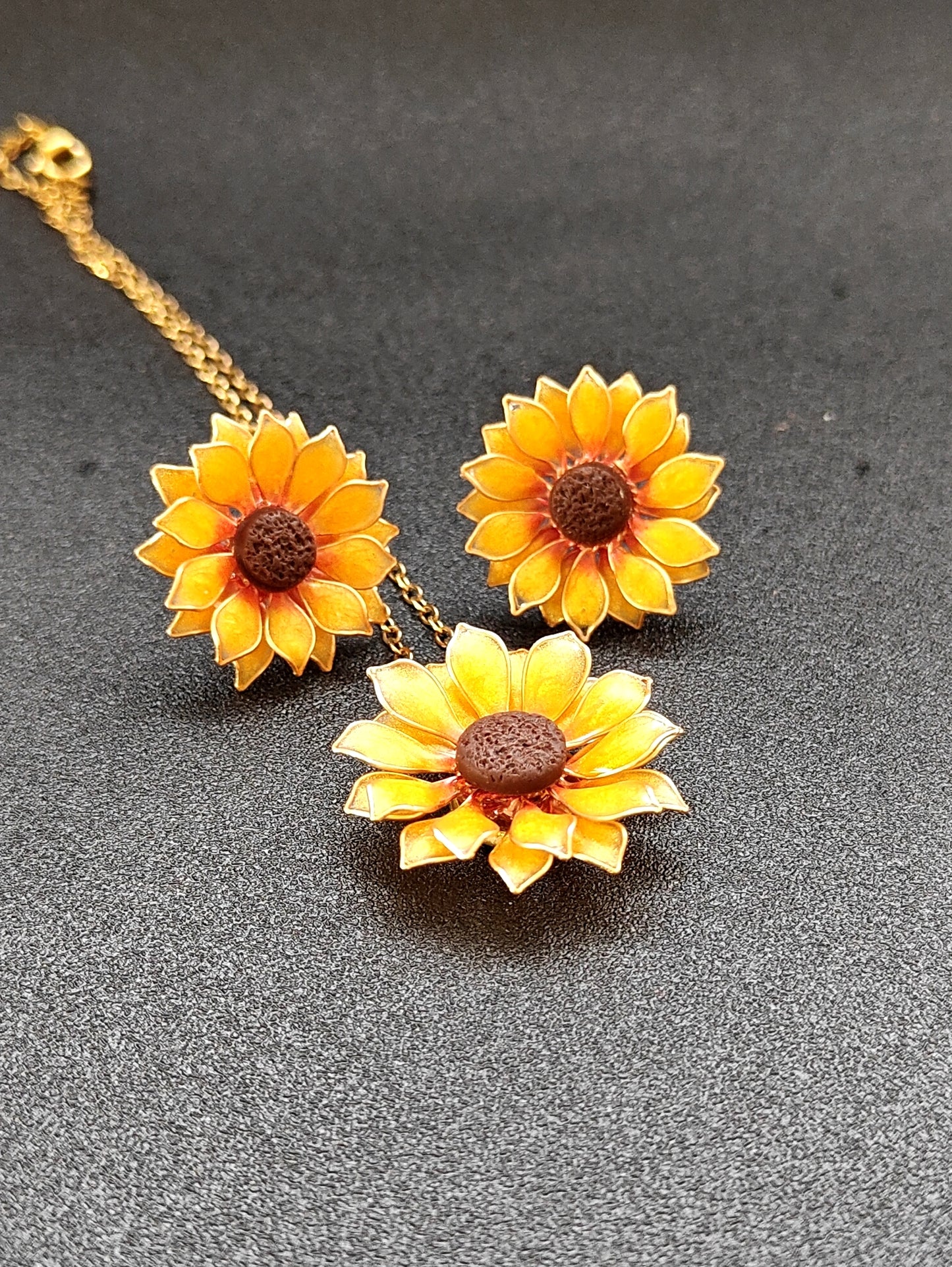 Sunflower Pendant Necklace Studs Ring and Hair Piece