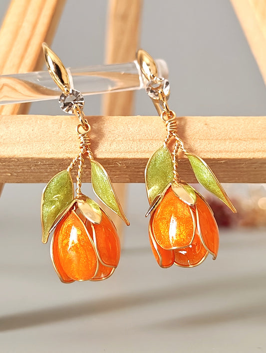 Handmade Multicolor Tulip Flower Earrings | Floral Resin Bridal Jewelry