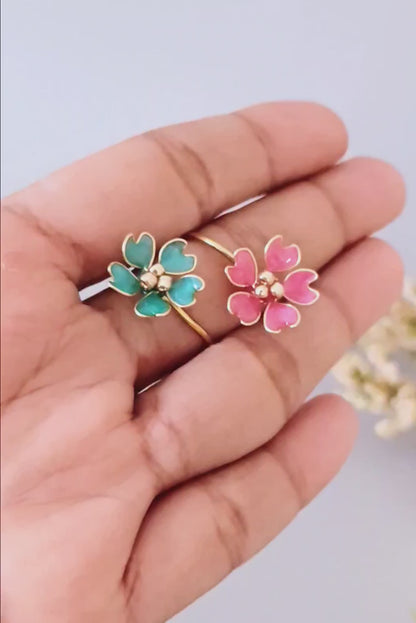 Handmade Floral Bridal Jewelry Set in Pink & Teal – Necklace Earrings Bracelet Ring Hair Accessory