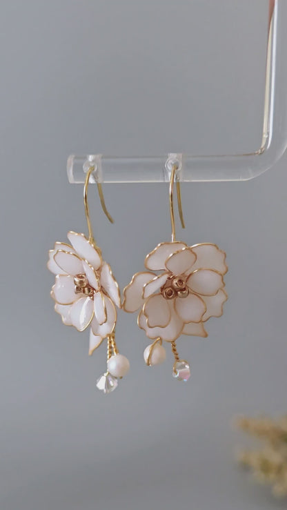 White Cherry Blossom Earrings | Handmade Bridal Floral Earrings