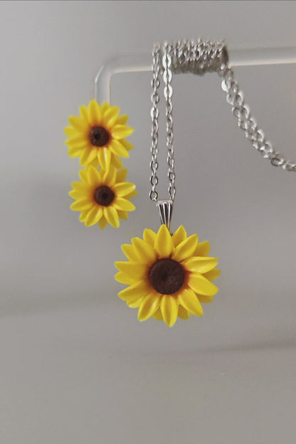 Handmade Sunflower Jewelry Set | Necklace and Earrings Set | Floral Handmade Jewelry