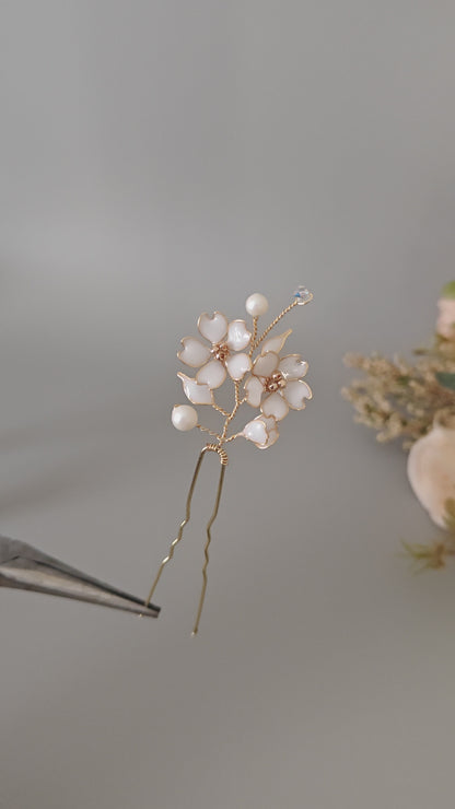 White Cherry Blossom Hair Pin | Bridal Floral Hair Accessory