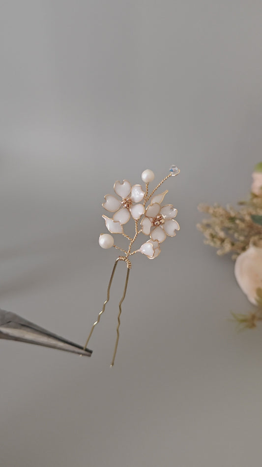 White Cherry Blossom Hair Pin | Bridal Floral Hair Accessory