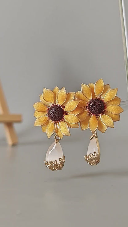 Sunflower Dangle Earrings Handmade Resin Flower Earrings