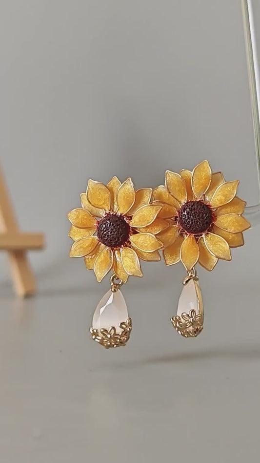 Sunflower Dangle Earrings Handmade Resin Flower Earrings