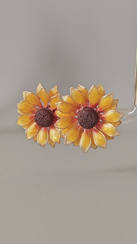 Sunflower Stud Earrings Handmade Resin Flower Earrings