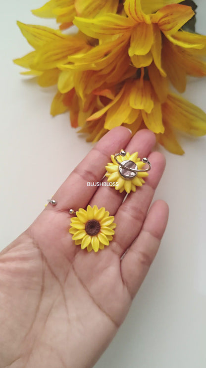 Handmade Sunflower Ring | Adjustable Floral Ring | Yellow Flower Jewelry