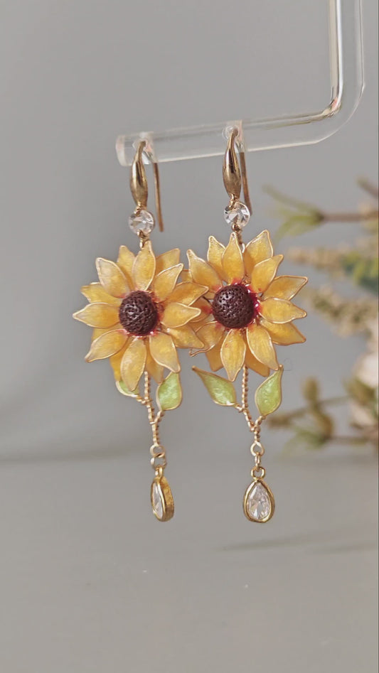 Sunflower Dangle Earrings Handmade Resin Flower Earrings